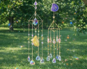 Apanhador de Sol de Cristal Artesanal, Sino dos Ventos Prisma Arco-Íris, Decoração Celestial