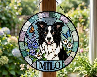 Personalized Dog Suncatcher, Custom Pet Portrait From Photo, Stained Glass Window Decor