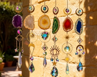 Apanhador de Sol de Cristal Estilo Ágata Colorido para Pendurar na Janela, Criador de Arco-Íris, Decoração para Ambientes de Cura, Presente para Ela