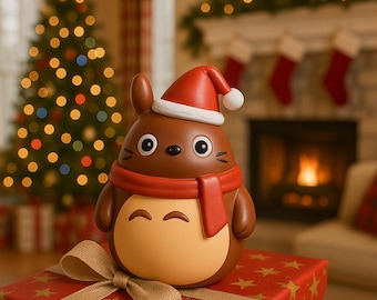 Handmade Christmas Totoro Figurine, Holiday Anime Decor