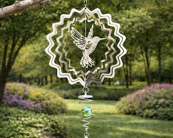 Cata-vento de metal em forma de beija-flor para pendurar na janela ou no jardim – Decoração decorativa com pingente de cristal.