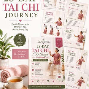 28 Day Tai Chi Challenge for Women ,Exercise Workbook for Seniors, Printable PDF, Gentle Movement and Progress Tracker