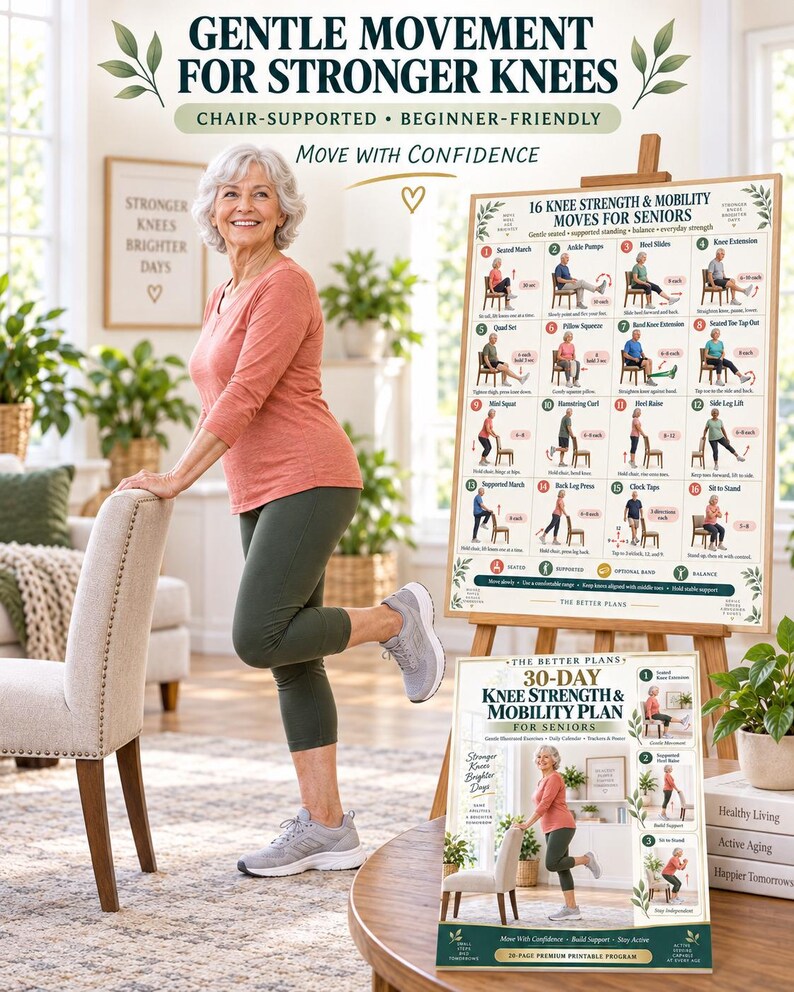 Knee Exercises for Seniors Printable 30 Day Strength and Mobility Plan with Illustrated Guide Tracker and Poster — original Etsy mockup 5