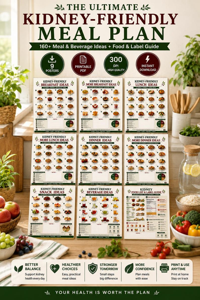 Kidney Friendly Meal Plan, Renal Diet Ideas, CKD Food List (PDF) — original Etsy mockup 2