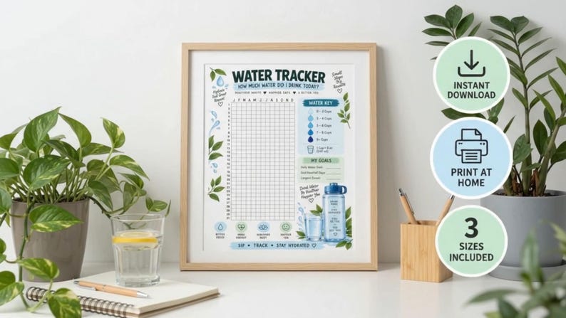 Daily Water Intake Tracker Printable, Hydration Log, Healthy Habit Planner, Water Drinking Challenge, Wellness Journal, Instant Download — original Etsy mockup 7