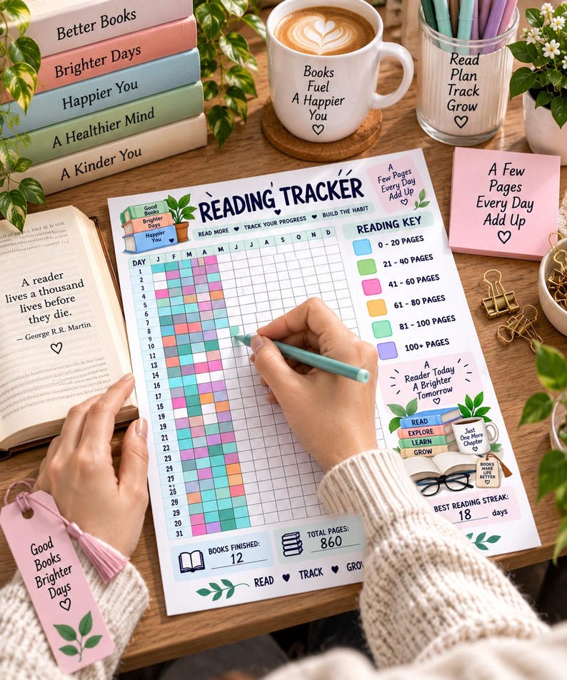 Reading Tracker Printable, Book Tracker, Daily Reading Log, Reading Challenge, Book Lover Planner, Reading Habit Tracker, Digital PDF — original Etsy mockup 6