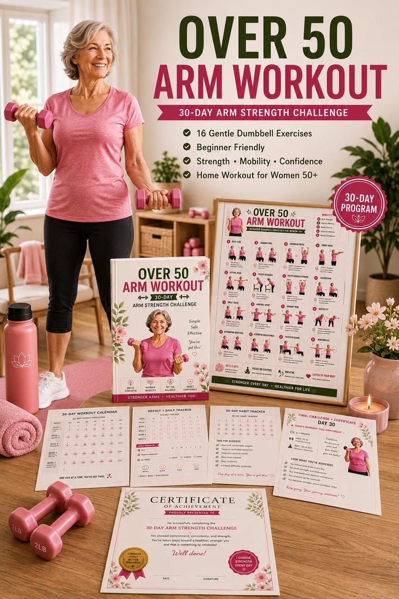 Over 50 Arm Workout Poster | 16 Dumbbell Exercises, Strength Guide (Digital Download) — original Etsy mockup 9