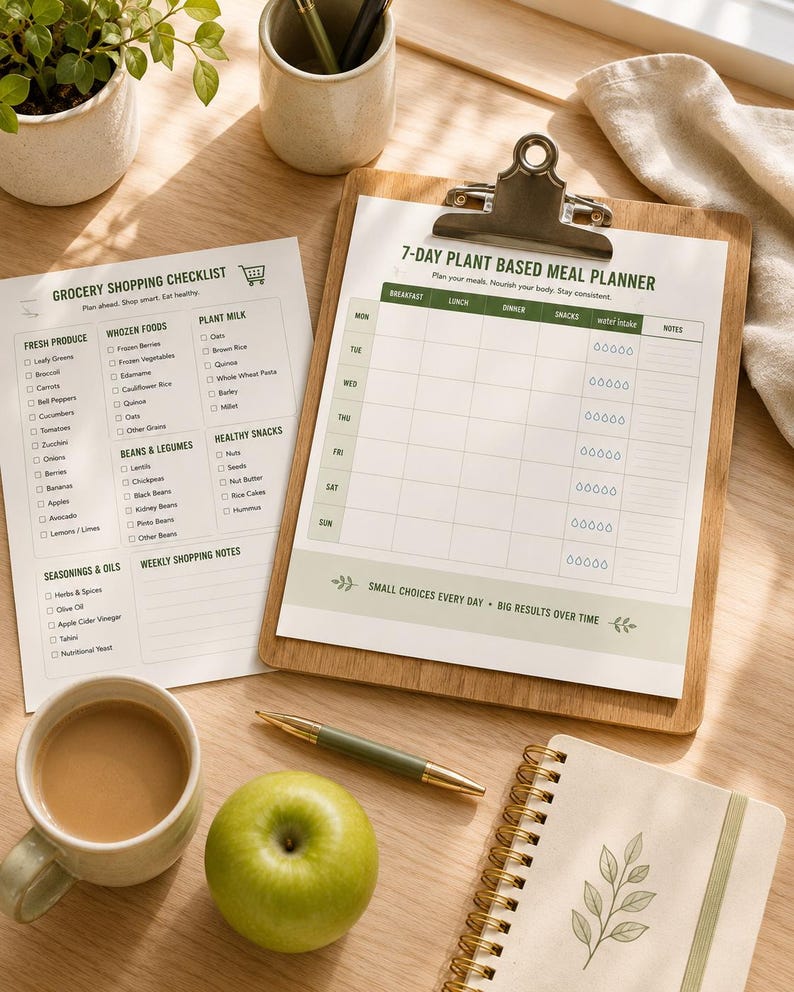 Plant Based Diet Bundle | Vegan Meal Planner, Grocery Checklist (PDF) — original Etsy mockup 4
