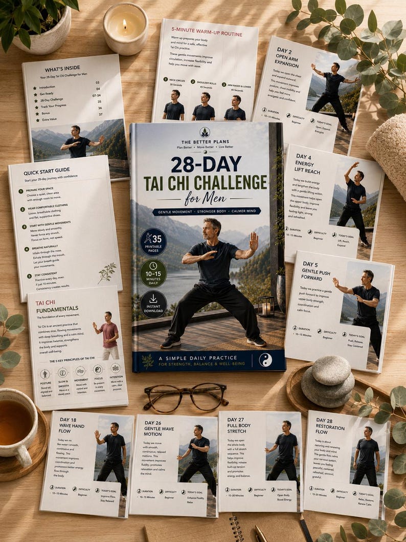 28-Day Chair Tai Chi Challenge for Men, Printable Workout Program (Digital Download) — original Etsy mockup 9