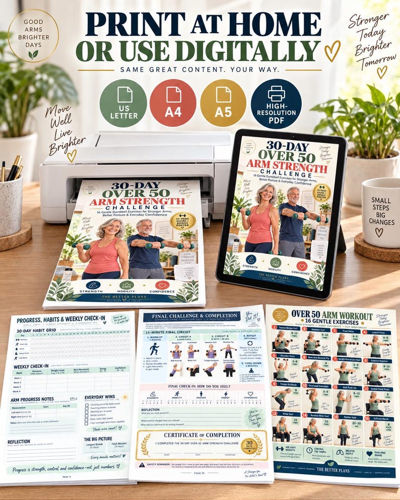 30 Day Over 50 Arm Strength Challenge, Senior Dumbbell Workout, Gentle Arm Exercises, Fitness Tracker & Printable Poster — original Etsy mockup 6