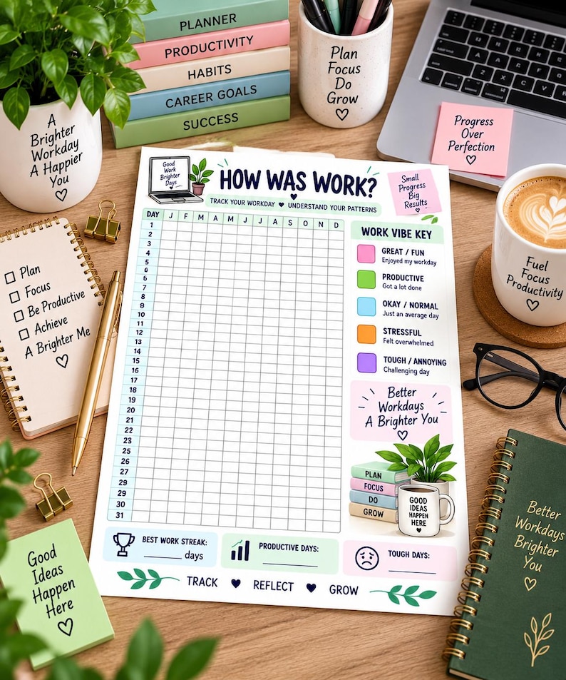 Work Vibe Tracker Printable, How Was Work Tracker, Daily Work Mood Log, Productivity Tracker, Career Wellness Planner, Work Journal PDF — original Etsy mockup 7
