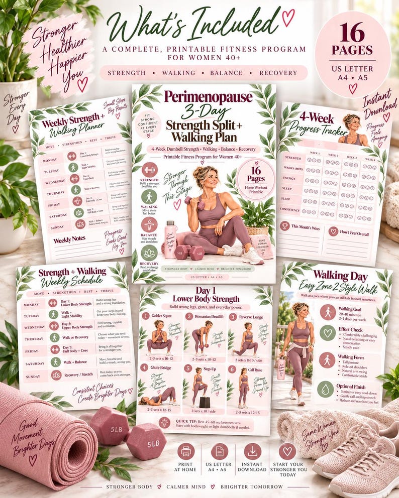 4-Week Perimenopause Dumbbell Workout and Walking Plan — original Etsy mockup 9