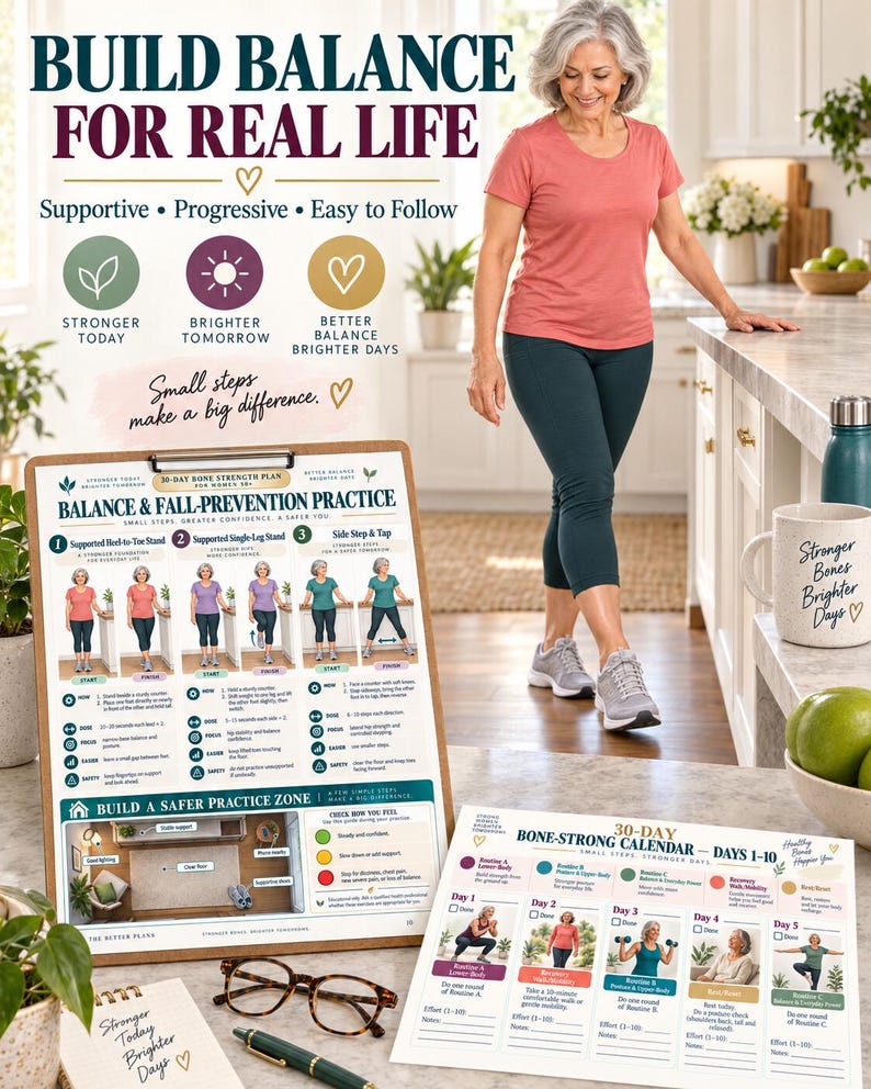 30-Day Bone Health Planner Printable, Strength and Balance Exercise Calendar, Women 50+ Home Workout Tracker, 3-Size PDF Bundle — original Etsy mockup 4