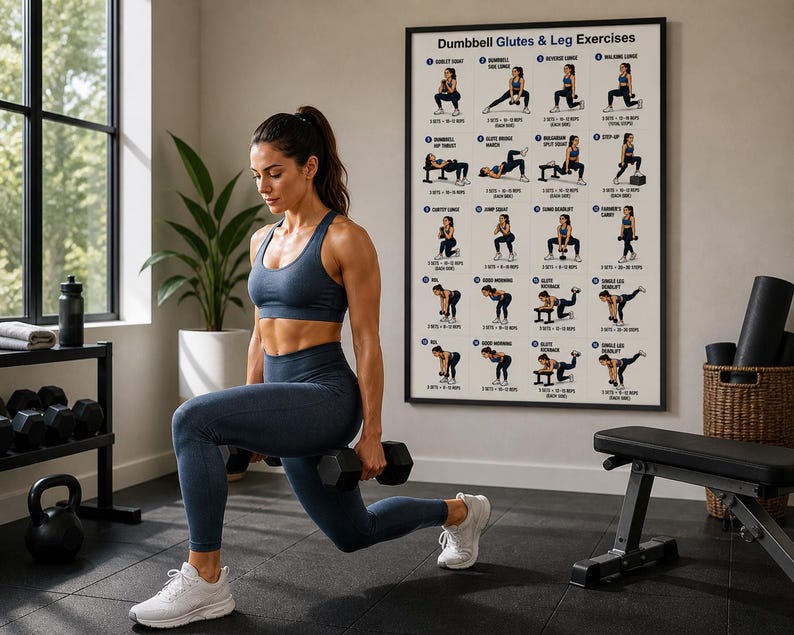 Dumbbell Glutes & Legs Workout Printable | Lower-Body Strength Exercise Chart — original Etsy mockup 3