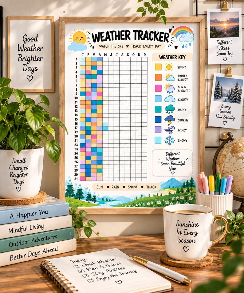 Yearly Weather Tracker Printable, Daily Weather Log, Weather Observation Chart, Homeschool Weather Activity, Nature Study Journal PDF — original Etsy mockup 5