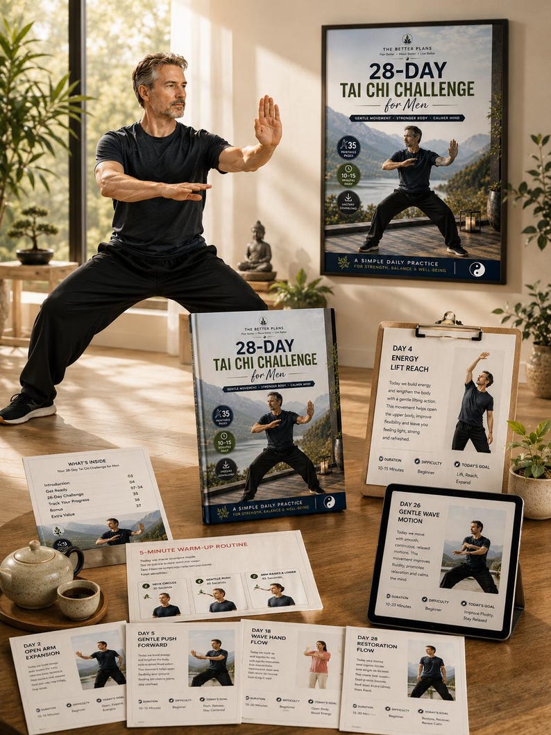 28-Day Chair Tai Chi Challenge for Men, Printable Workout Program (Digital Download) — original Etsy mockup 8