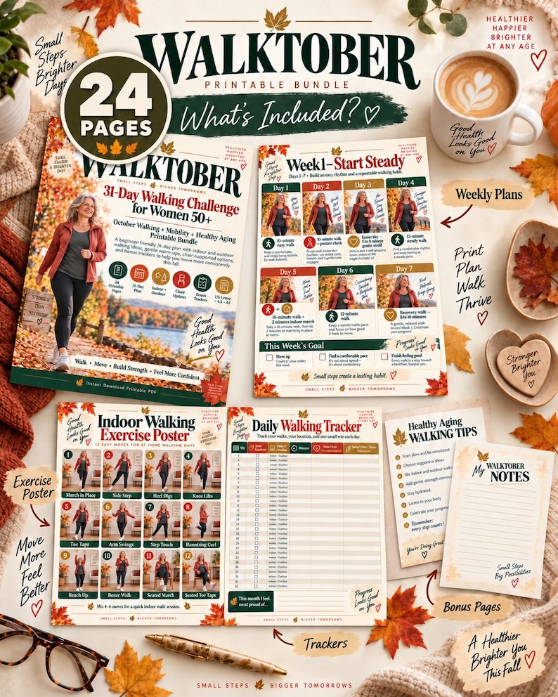 WALKTOBER 31-Day Walking Challenge for Women 50+, October Fitness & Walking Tracker Printable — original Etsy mockup 9