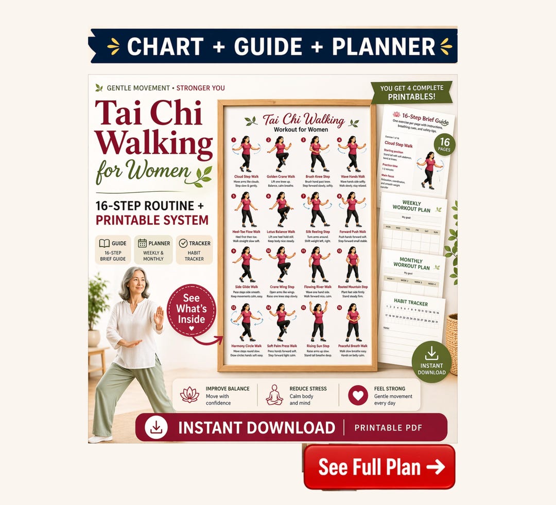 Printable Tai Chi Walking Workout Chart for Women, Seniors Balance ...