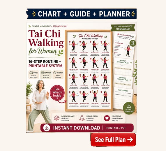 Walking Tai Chi for Women Printable | Balance, Stability & Gentle Mobility Chart