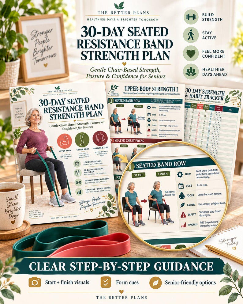 Senior Chair Resistance Band Workout, 30-Day Seated Exercise Printable, Low Impact Strength and Mobility Plan — original Etsy mockup 3