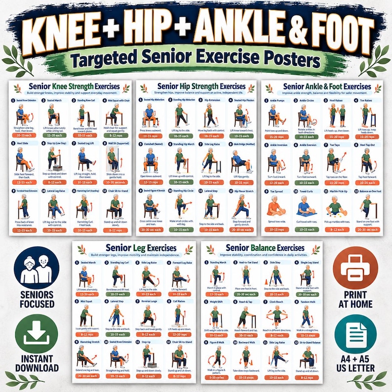 Exercise Posters for Seniors, 20 Low Impact Workout Charts + 8 Planners, Seated Standing Strength Balance PDF — original Etsy mockup 9