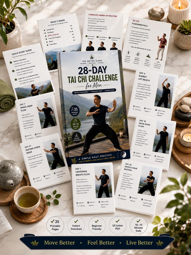 28-Day Chair Tai Chi Challenge for Men, Printable Workout Program (Digital Download) — original Etsy mockup 3
