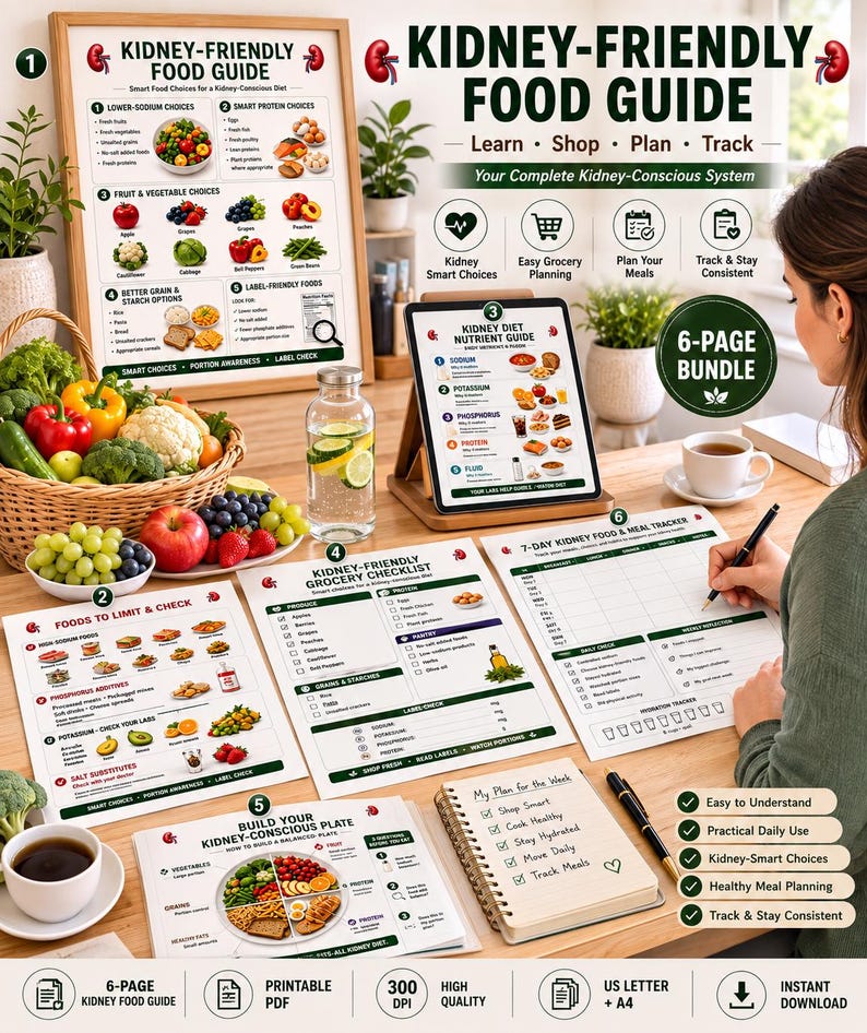 Kidney-Friendly Food Guide, Grocery Checklist, Meal Planner (PDF) — original Etsy mockup 13
