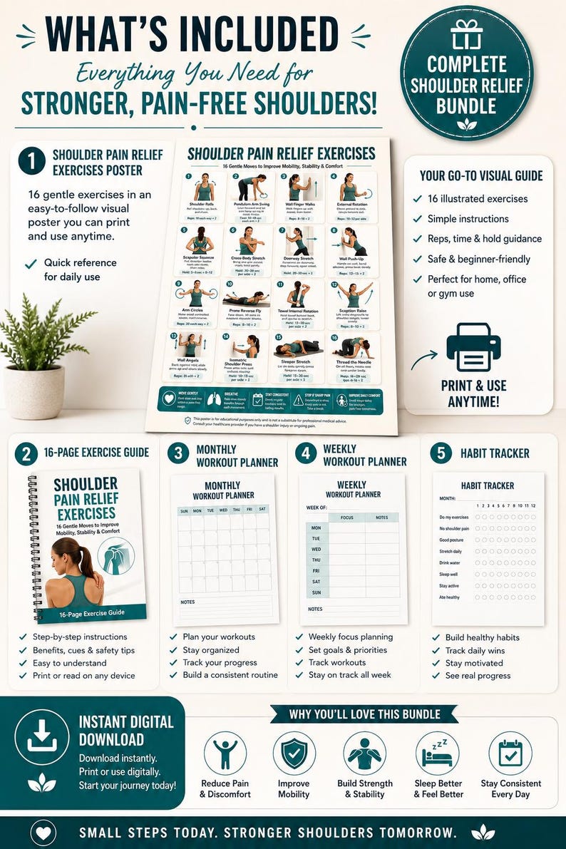 Shoulder Mobility Exercises Printable | Gentle Strength & Stability Workout Chart — original Etsy mockup 4