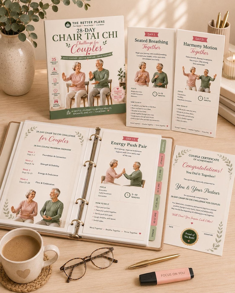 28-Day Chair Tai Chi Challenge for Couples, Balance & Flexibility Program (Digital Download) — original Etsy mockup 5