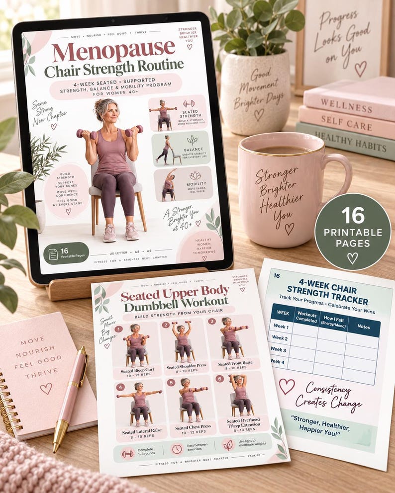 Menopause Chair Strength Routine, 4-Week Seated Workout for Women 40+, Balance & Mobility Printable — original Etsy mockup 5