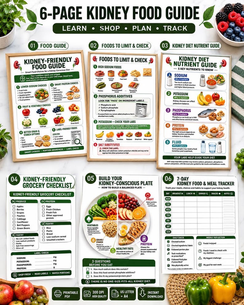 Kidney-Friendly Food Guide, Grocery Checklist, Meal Planner (PDF) — original Etsy mockup 4