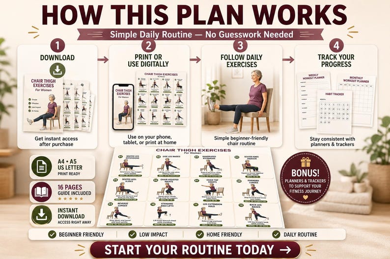 Chair Thigh Exercises for Women Printable | Seated Leg Workout Chart — original Etsy mockup 6