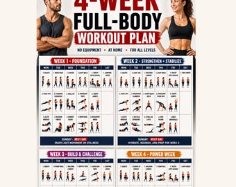 4-Week Full Body Workout Plan | Beginner Home Fitness Routine (PDF)