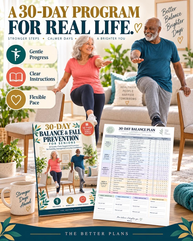 30-Day Balance Challenge for Seniors Printable | Chair-Supported Stability Exercises — original Etsy mockup 8