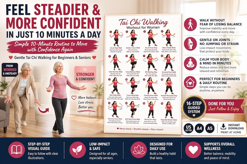 Walking Tai Chi for Women Printable | Balance, Stability & Gentle Mobility Chart — original Etsy mockup 11