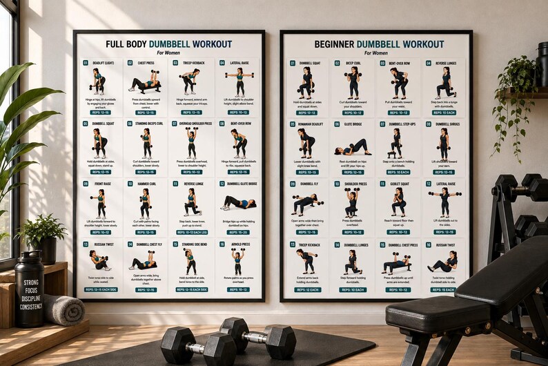 Printable Dumbbell Workout Bundle | Full Body, Arms, Legs, Glutes Exercise Charts (Digital Download) — original Etsy mockup 15