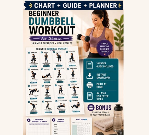 Beginner Dumbbell Workout for Women Printable | Full-Body Strength Chart