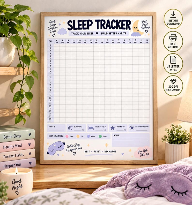 Sleep Journal Printable, Monthly Habit Tracker, Sleep Schedule Log, Bedtime Routine Planner, Sleep Quality Tracker, Wellness Journal PDF — original Etsy mockup 2