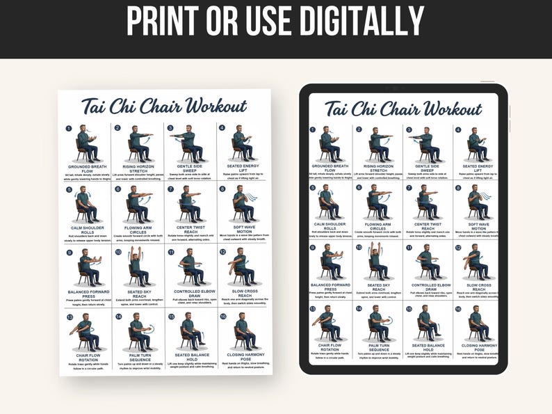 Printable Tai Chi Chair Workout for Seniors | Chair Yoga Exercise Plan (PDF) — original Etsy mockup 8