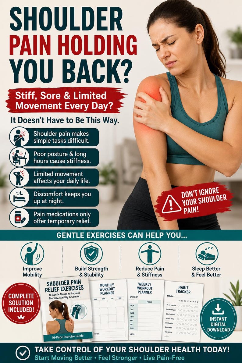 Shoulder Mobility Exercises Printable | Gentle Strength & Stability Workout Chart — original Etsy mockup 2
