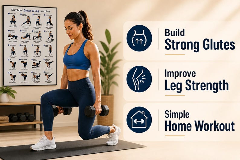 Dumbbell Glutes & Legs Workout Printable | Lower-Body Strength Exercise Chart — original Etsy mockup 5
