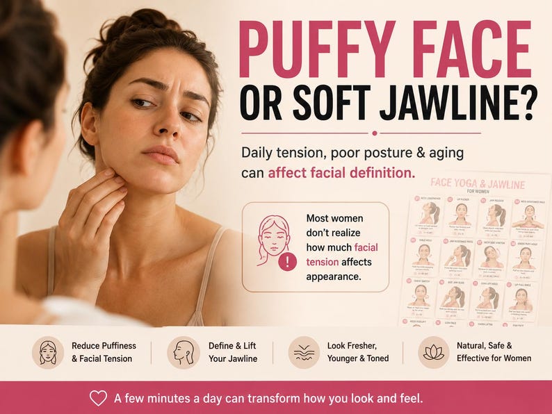 Face Yoga Jawline Exercises Printable | Facial & Neck Self-Care Chart — original Etsy mockup 2