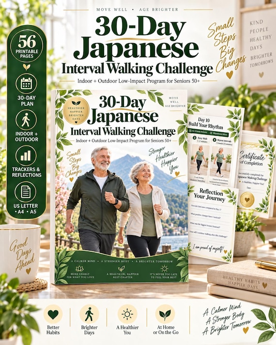 30-Day Japanese Interval Walking Challenge for Seniors, Printable Walking Plan
