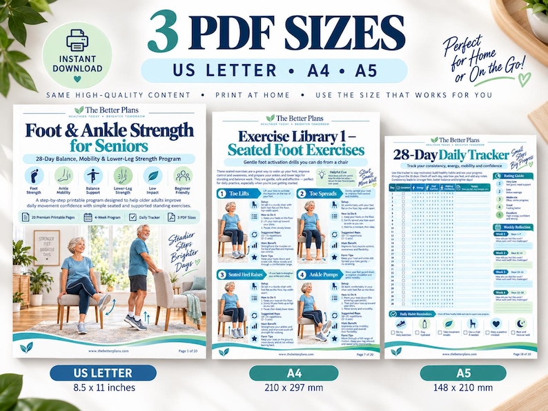 28 Day Foot & Ankle Workout for Seniors, Printable Balance Mobility Exercise Plan, Low Impact Senior Fitness PDF with Tracker — original Etsy mockup 8