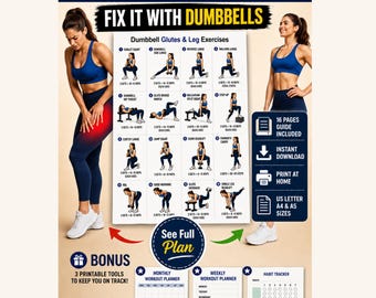 Dumbbell Glutes Legs Workout Chart | Lower Body Strength Training Poster (Instant Download)