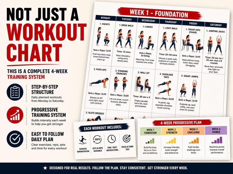 4-Week Full-Body Workout Plan Printable | Beginner Home Fitness Program — original Etsy mockup 7