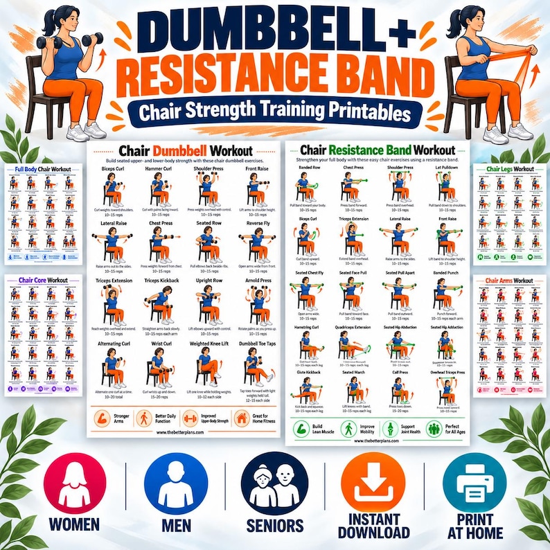 Chair Exercise Bundle for Seniors, 20 Seated Workout Posters + 8 Printable Trackers — original Etsy mockup 5