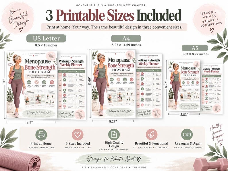 Menopause Bone Strength Program, 4-Week Strength & Balance Workout for Women 40+, Printable Home Fitness PDF — original Etsy mockup 5