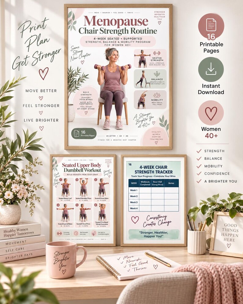Menopause Chair Strength Routine, 4-Week Seated Workout for Women 40+, Balance & Mobility Printable — original Etsy mockup 6