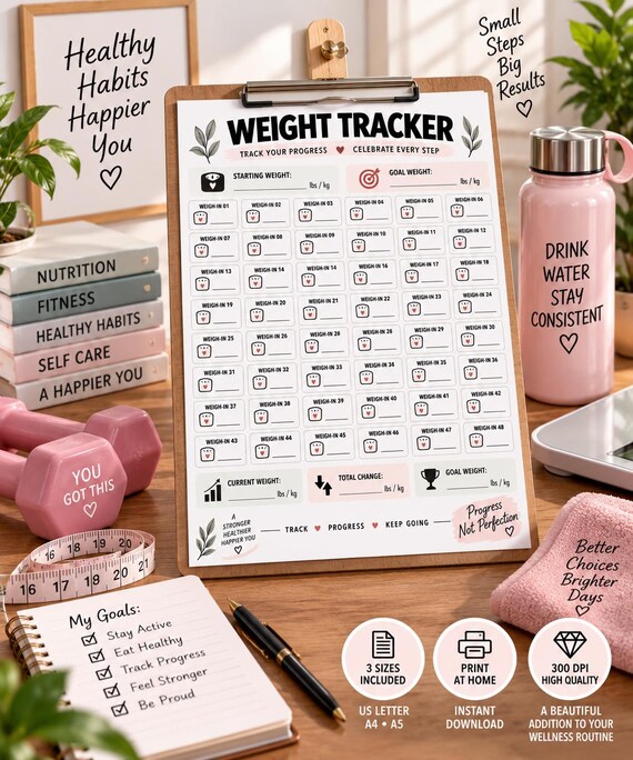 Weight Tracker – Weight Loss Goals and Weight Gain Goals Journal (Printable PDF)